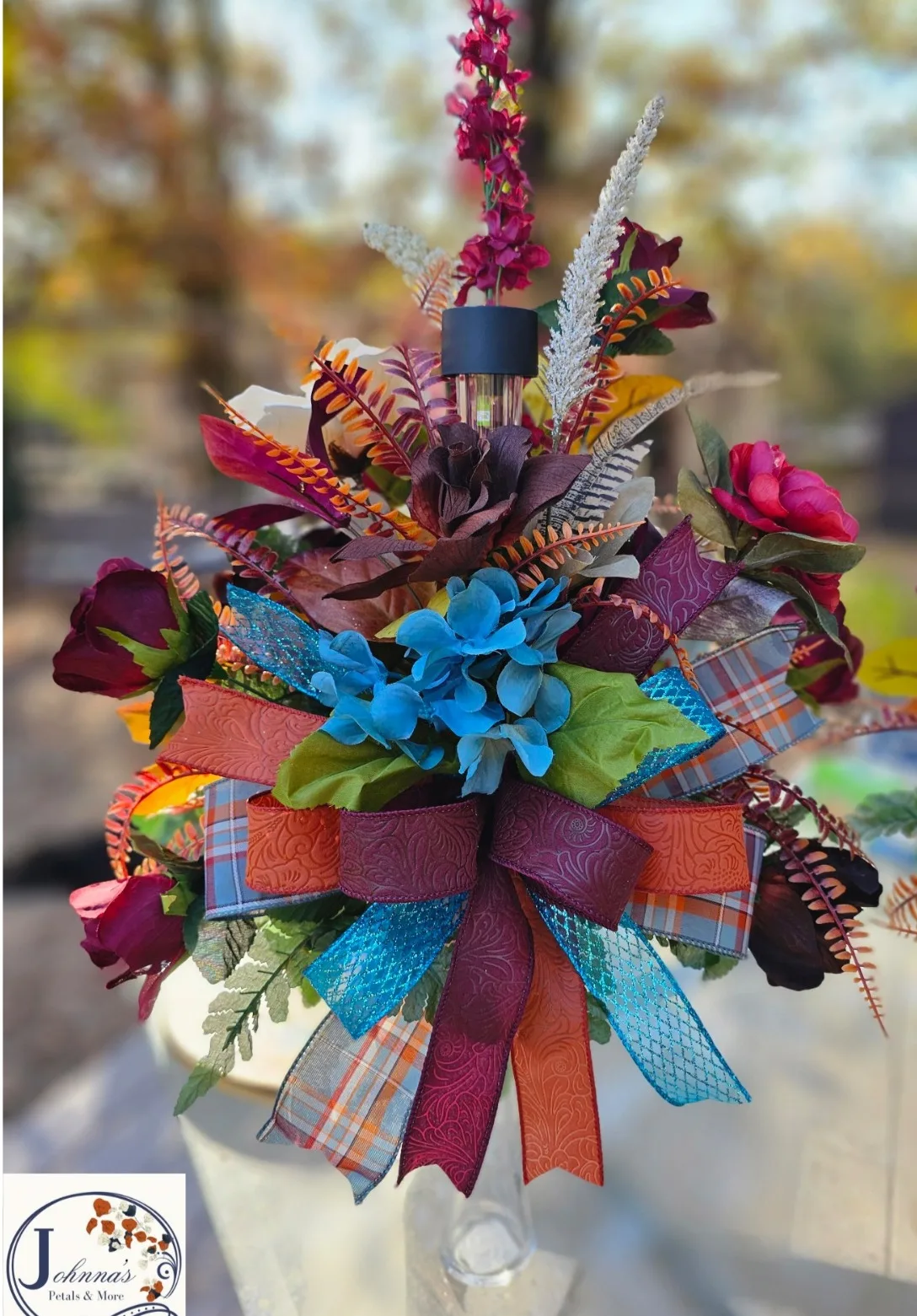 Bold Fall Vibes Silk Cemetery Vase Insert w/solar light Bold Fall Vibes Silk Cemetery Vase Insert w/solar light