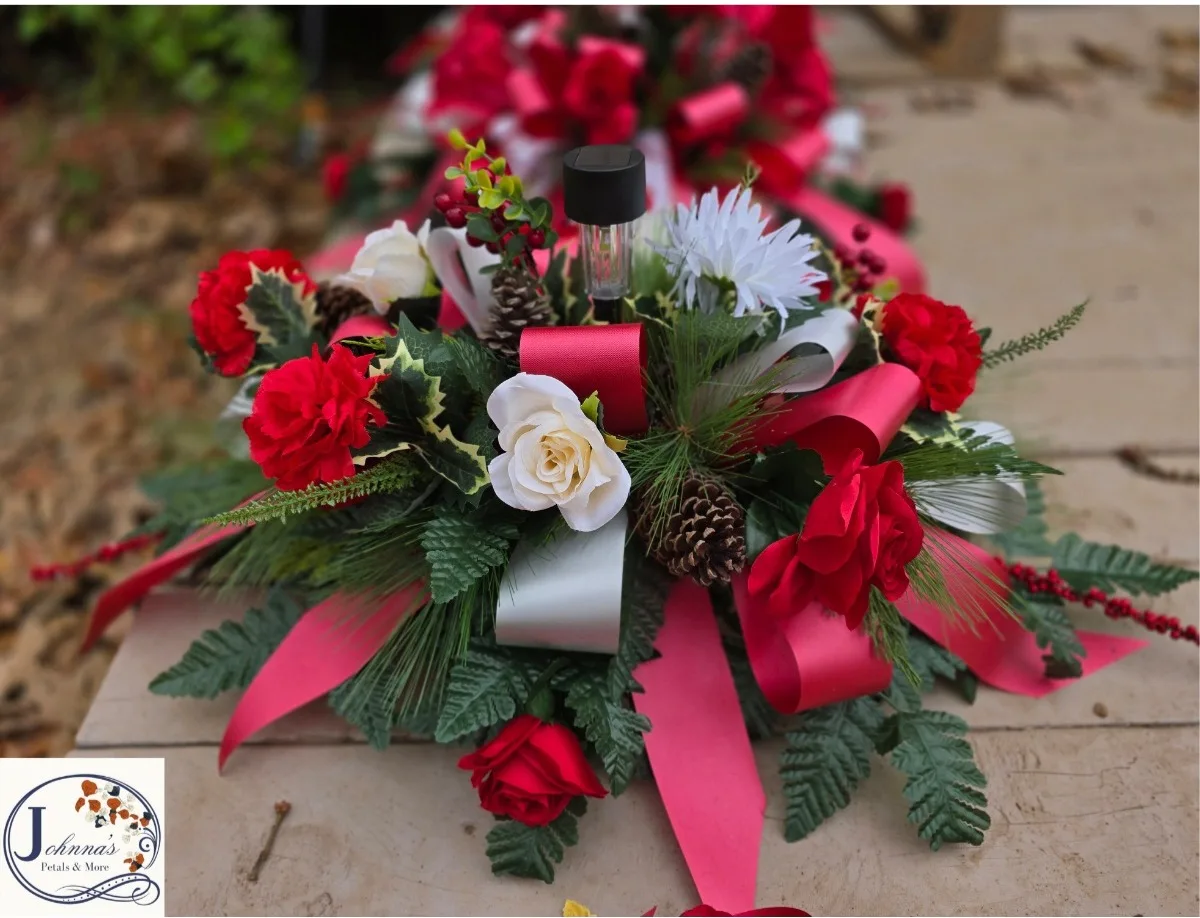 Silk Christmas Spray w/solar light Silk Arrangement Silk Christmas Spray w/solar light Silk Arrangement