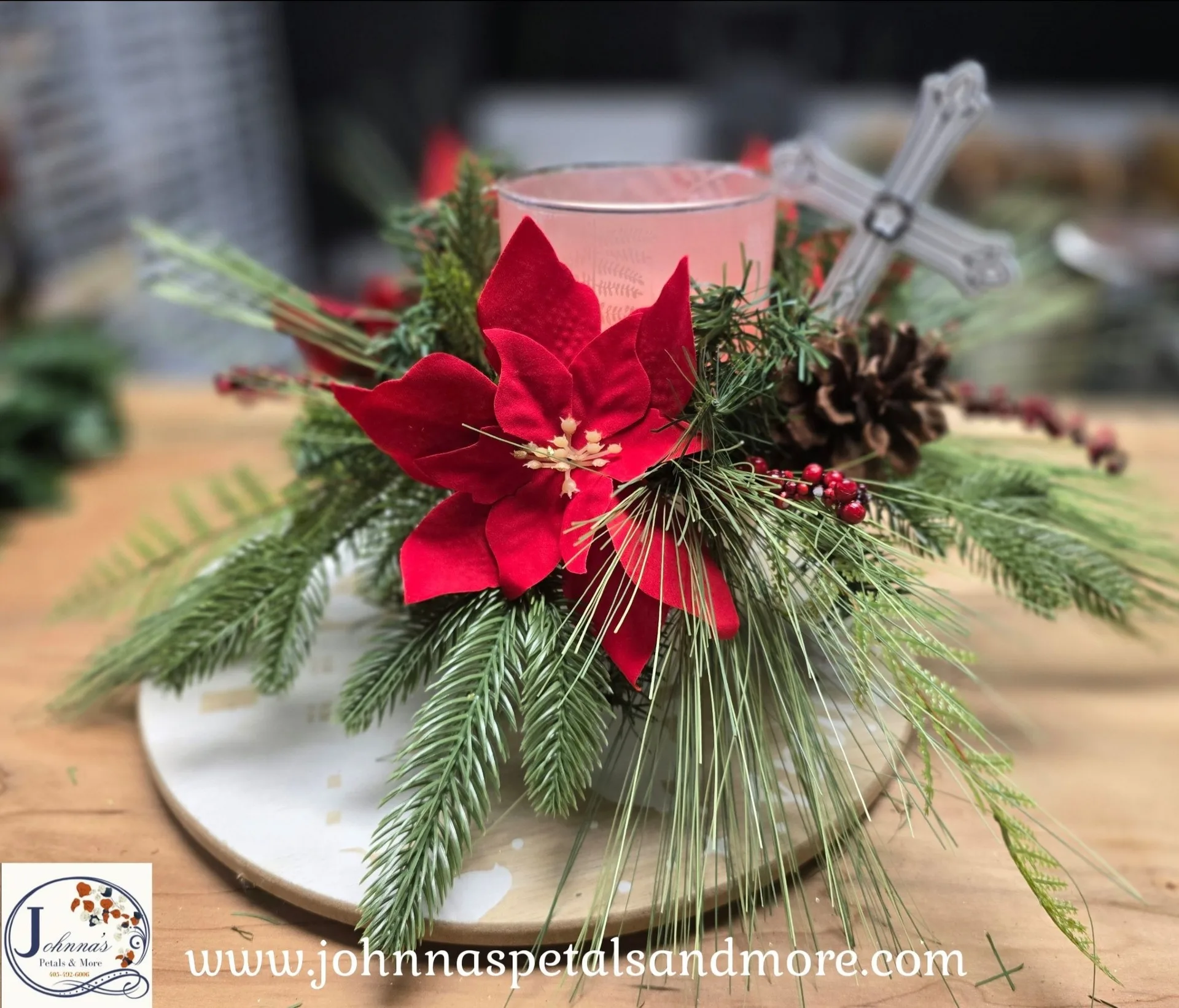 Poinsettia Silk Candle Centerpiece Poinsettia Silk Candle Centerpiece