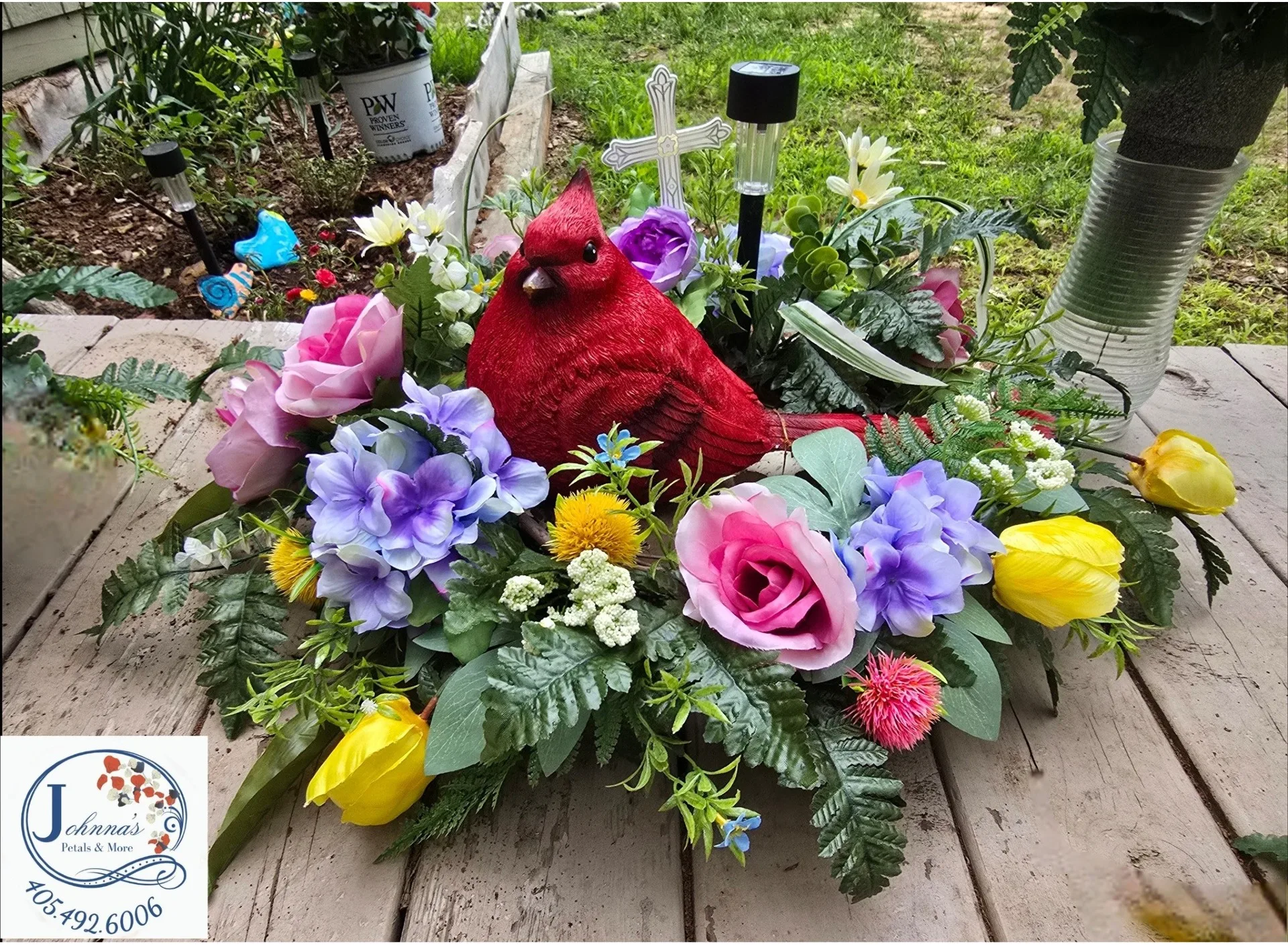 Redbird Silk Spray with solar light Silk Arrangement Redbird Silk Spray with solar light Silk Arrangement