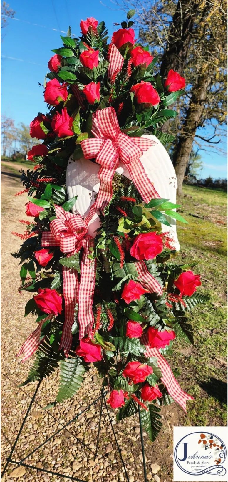 Silk Angel Wing Red Rose Spray Funeral Spray