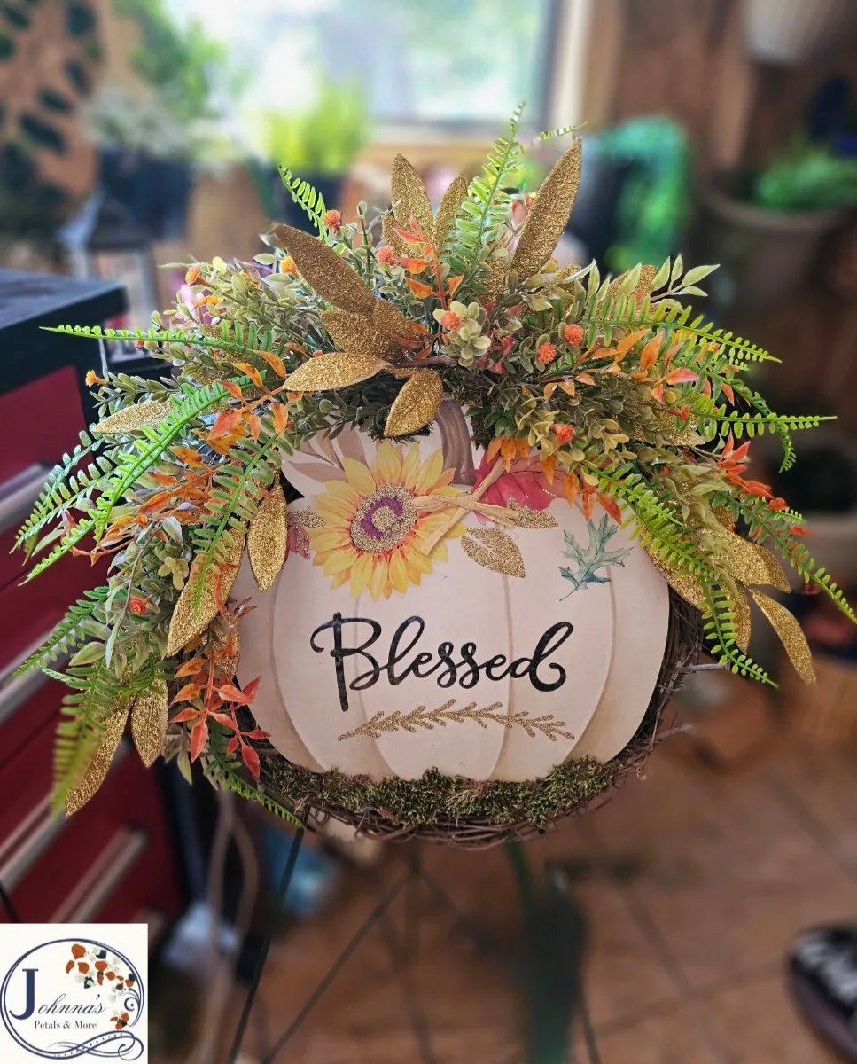 Blessed Pumpkin Grapevine Wreath Silk Floral Blessed Pumpkin Grapevine Wreath Silk Floral
