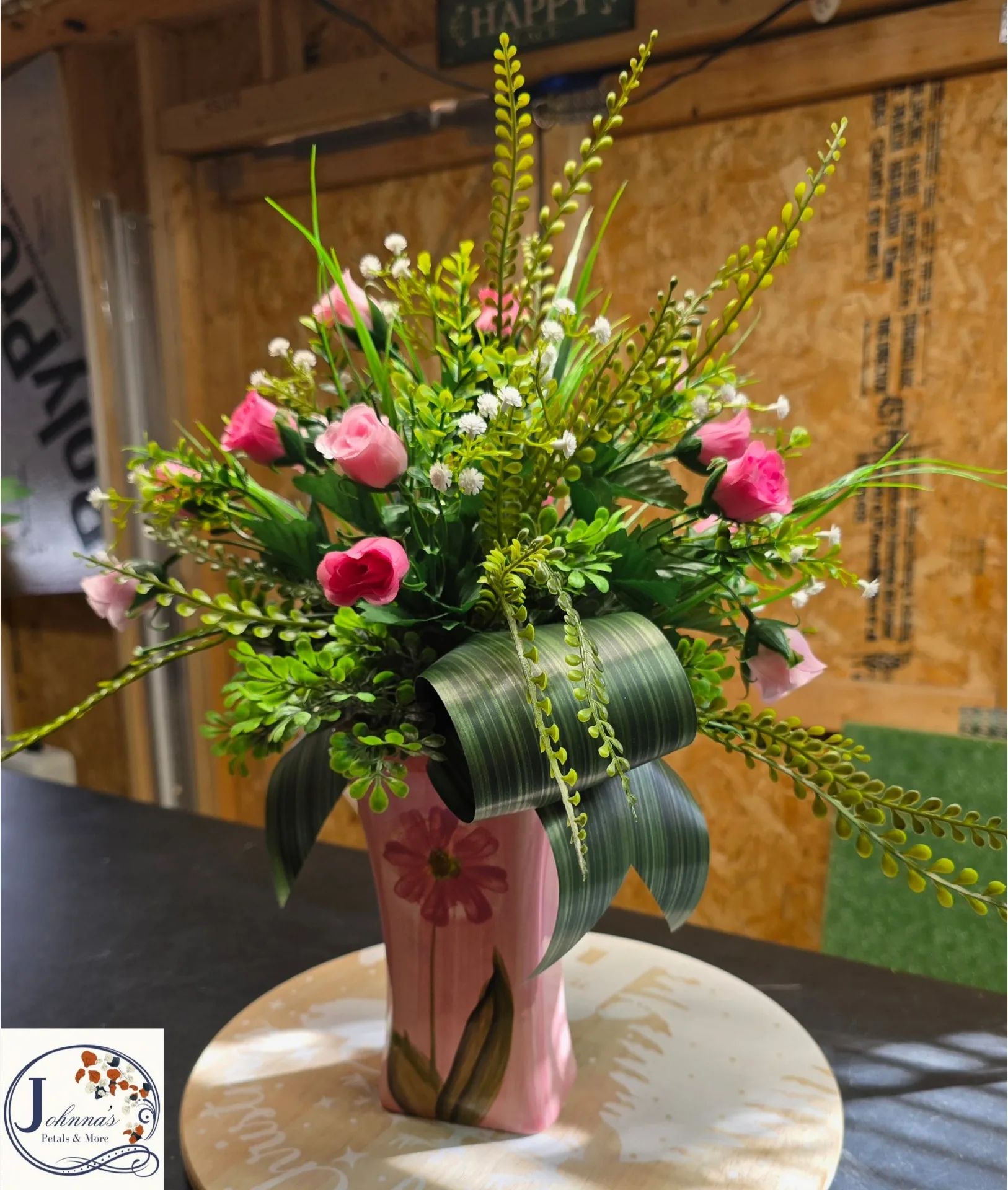 Silk vase arrangement with sweetheart roses Silk Arrangement