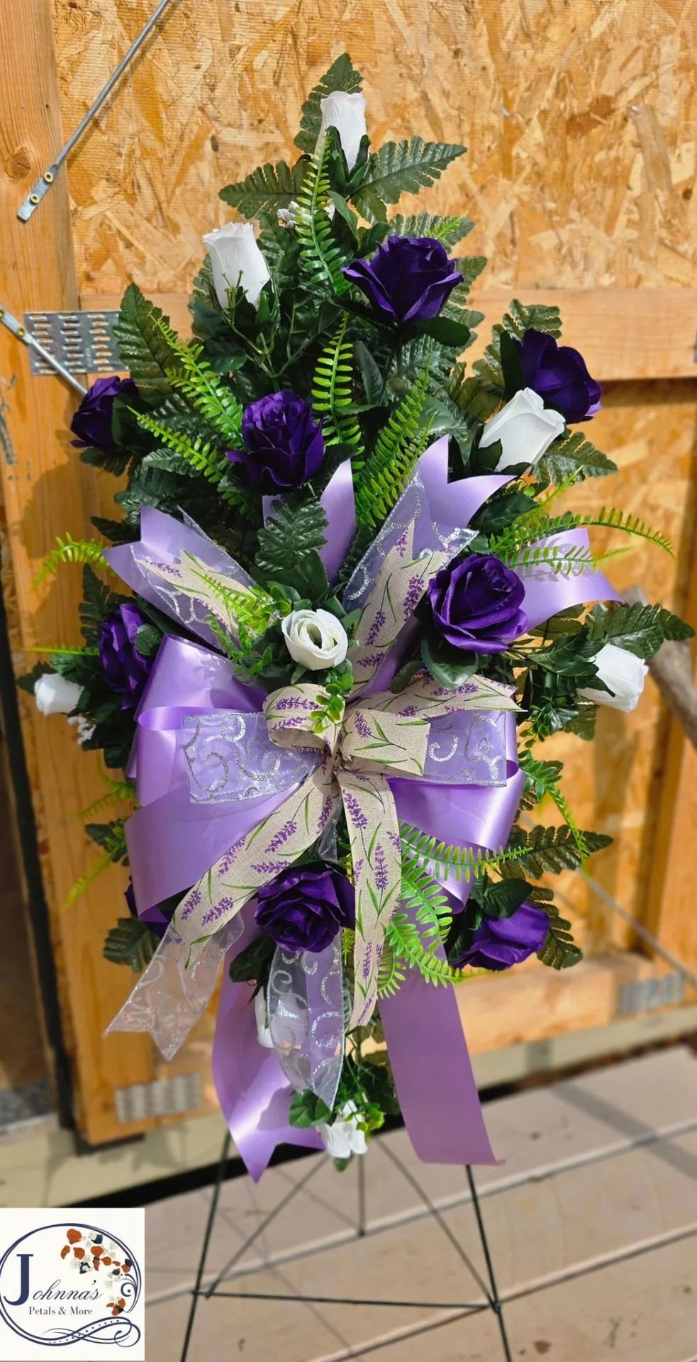 Purple Lady Silk Spray on easel Silk Arrangement