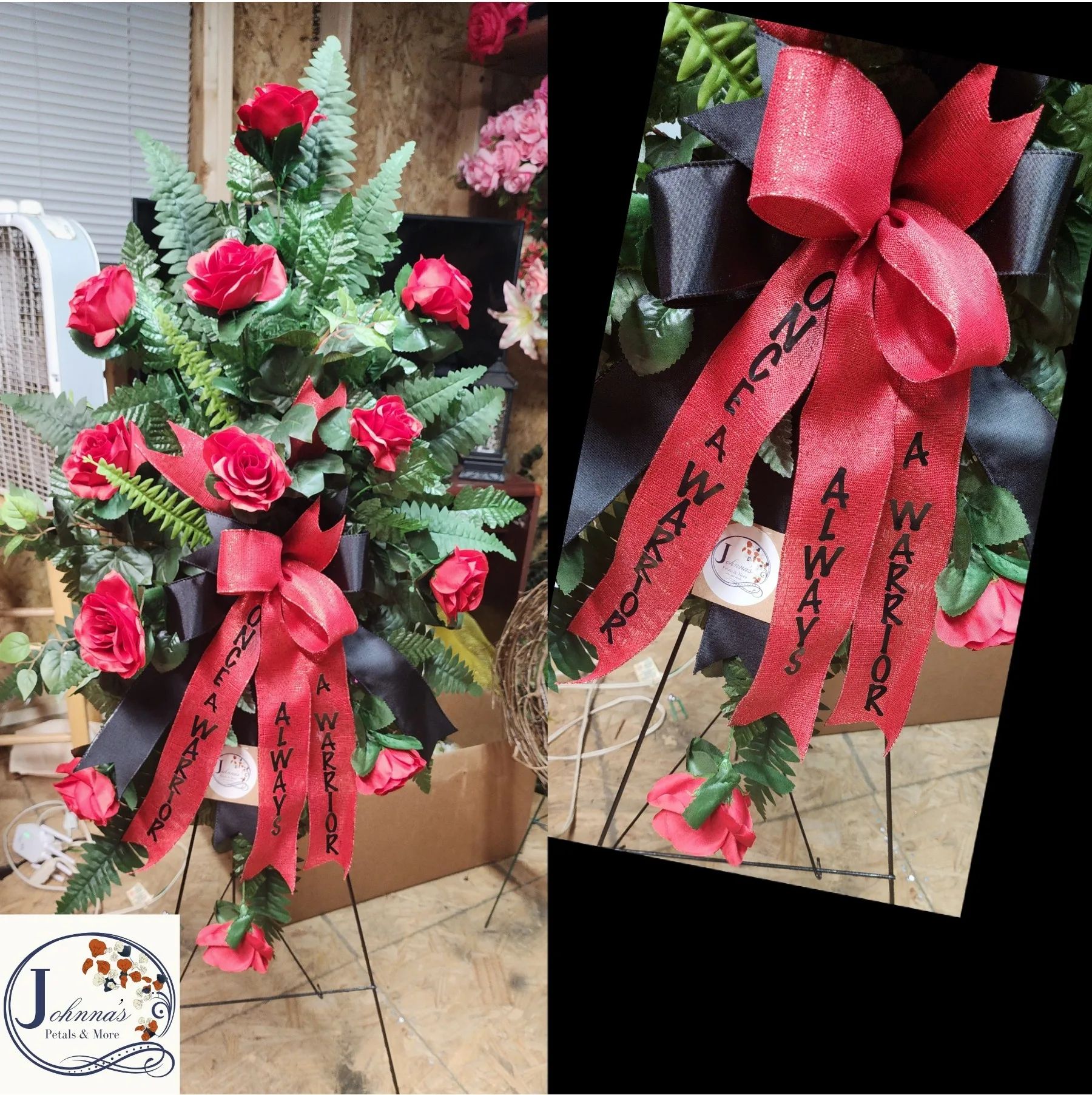 Silk Red Rose Funeral Spray