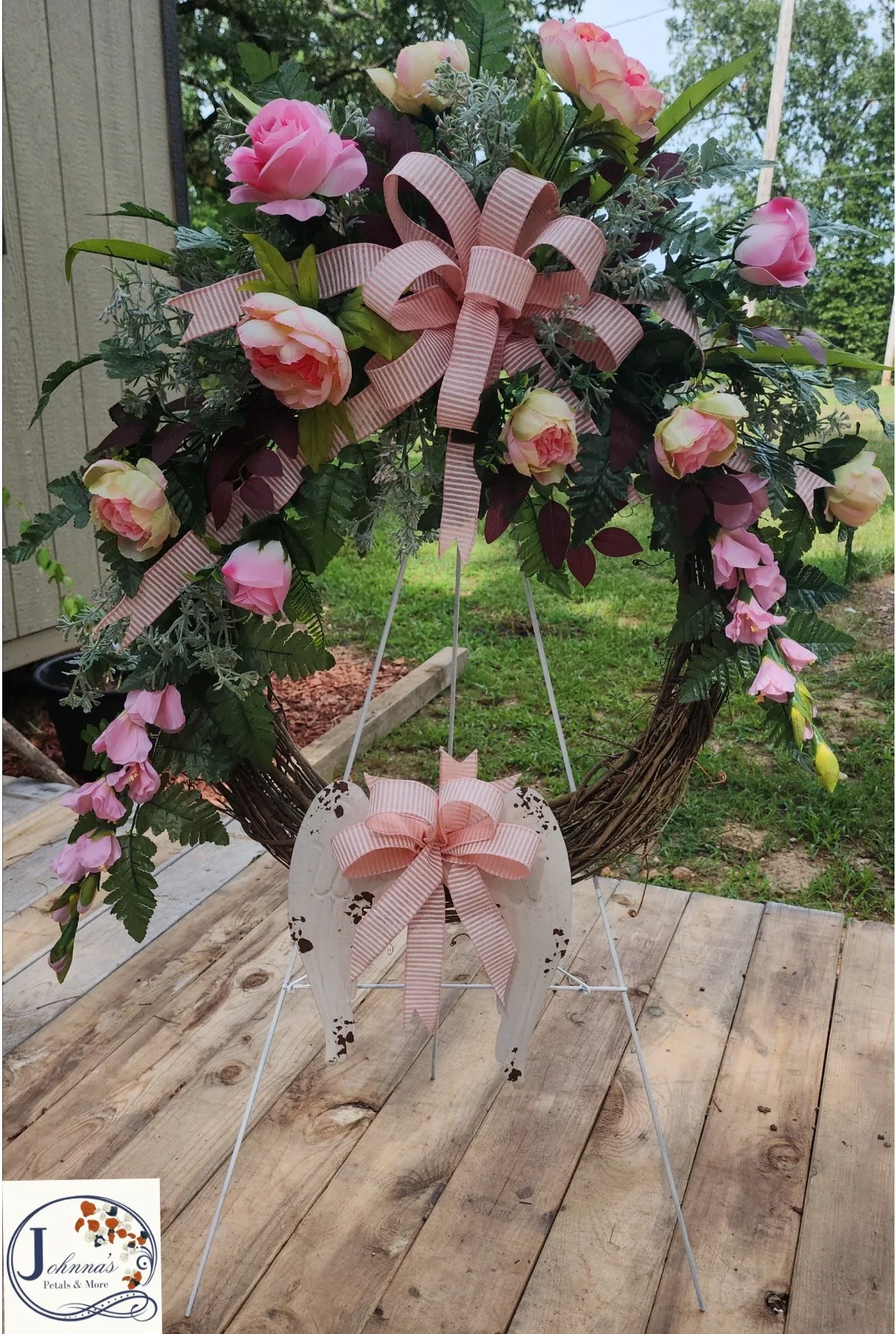 Elegant Angel Wings Grapevine Wreath Funeral Arrangement Elegant Angel Wings Grapevine Wreath Funeral Arrangement