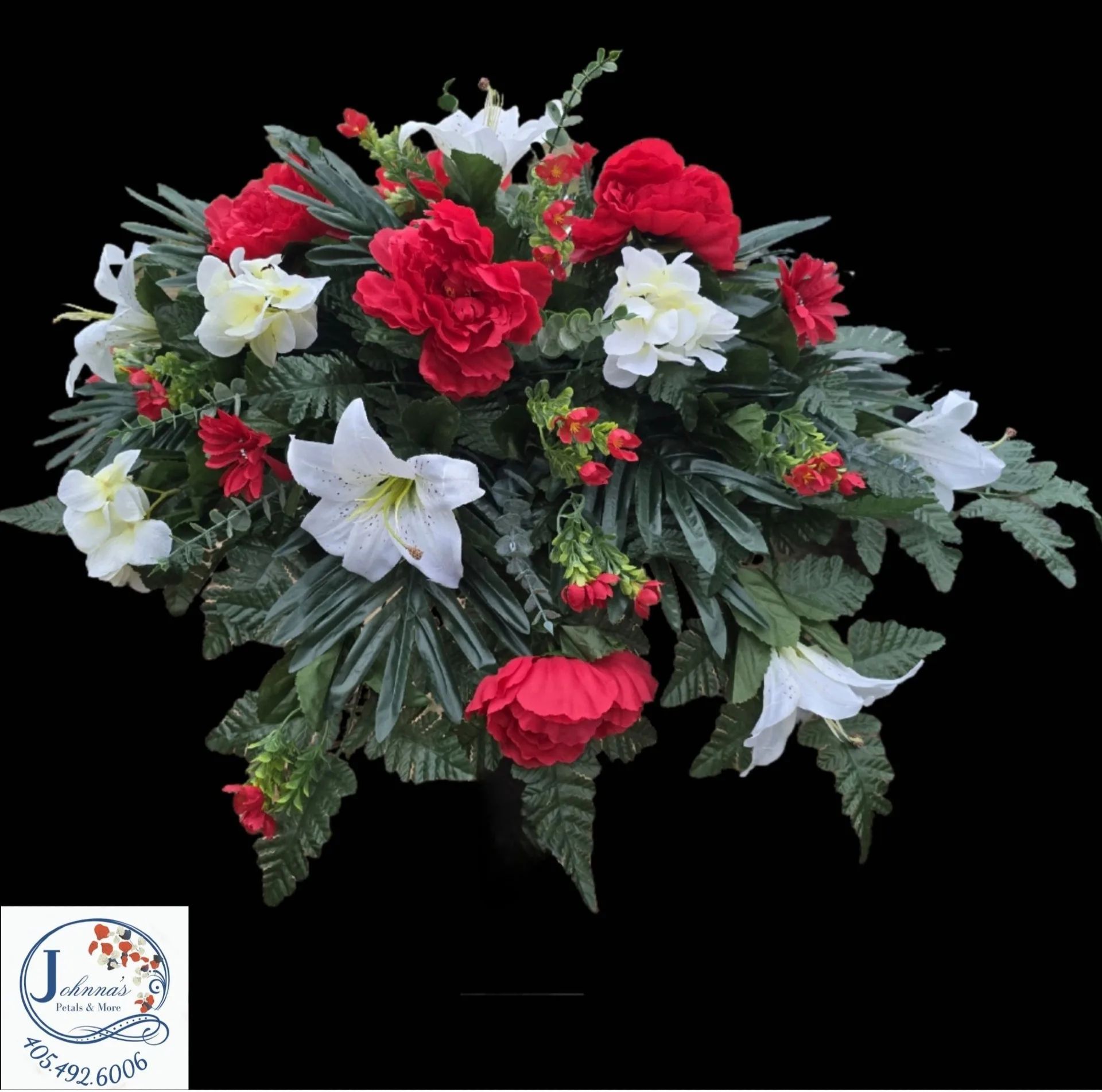 Red and White Themed Silk Casket Spray