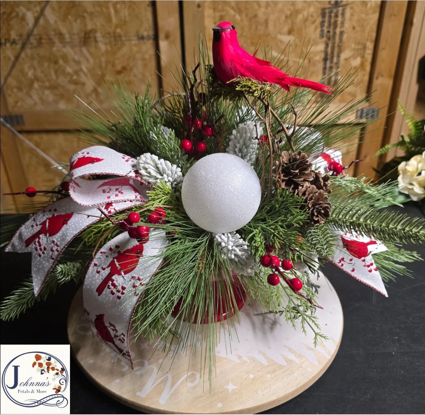 Silk Christmas Centerpiece Cardinal Themed
