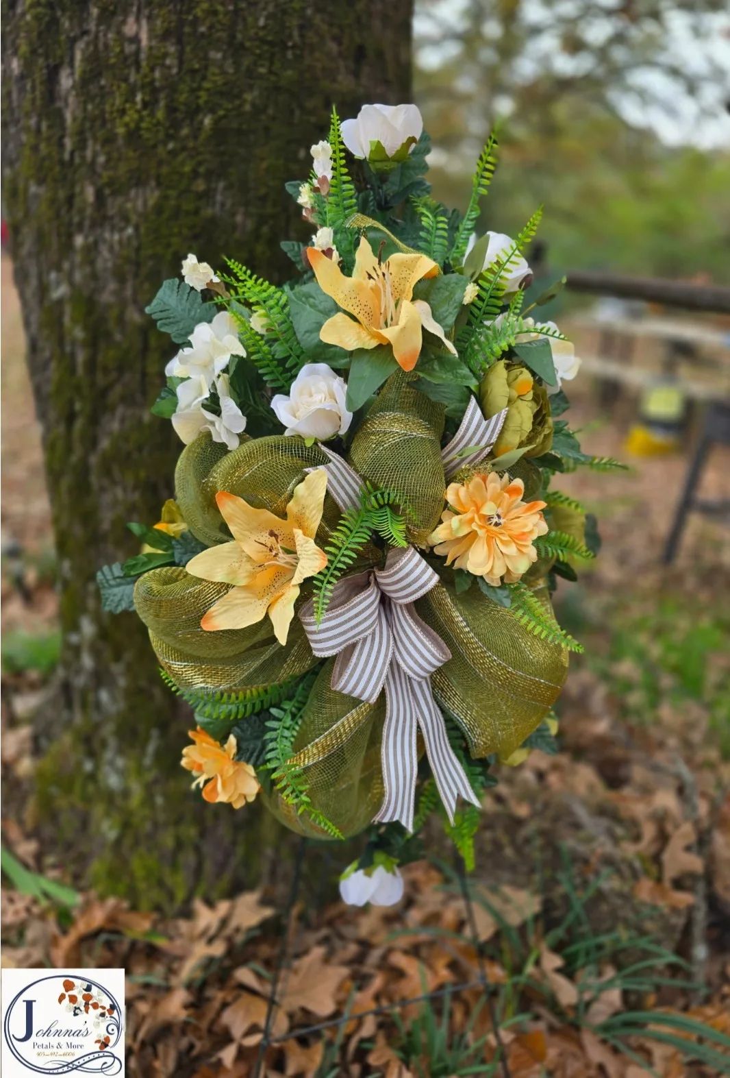 Olive and Cream Silk Spray on stand Silk Arrangement