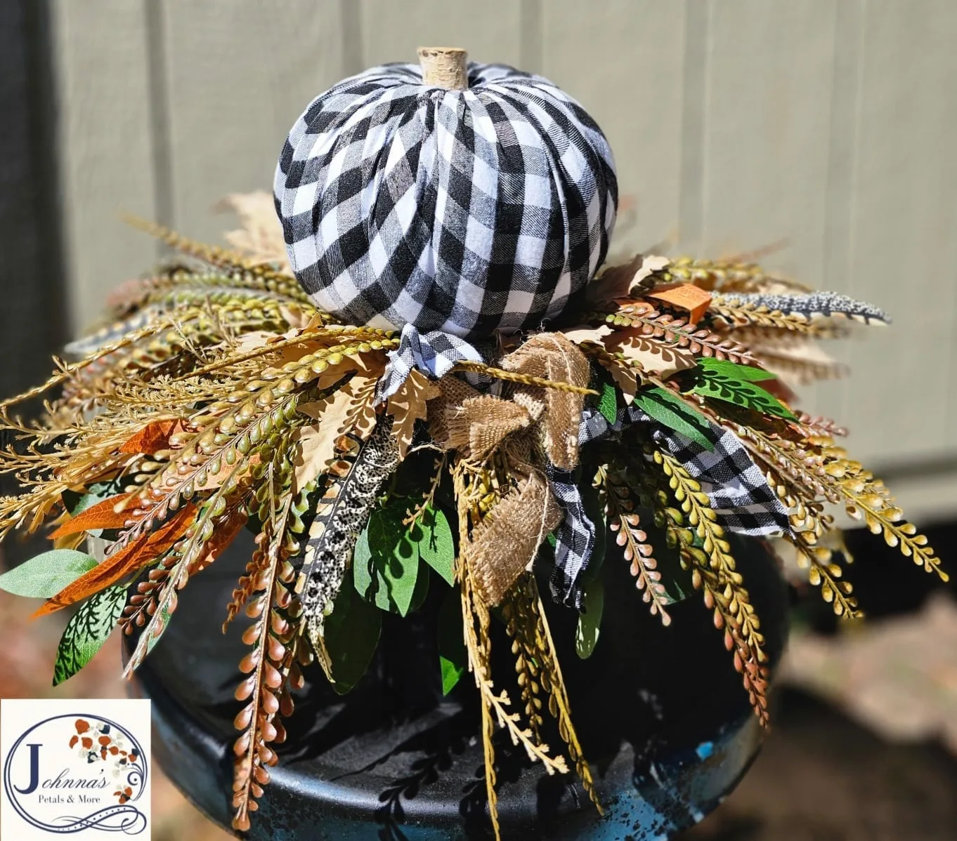 Black/White Gingham Pumpkin Centerpiece Black/White Gingham Pumpkin Centerpiece