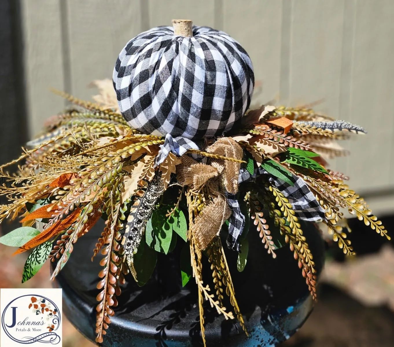 Black/White Gingham Pumpkin Centerpiece