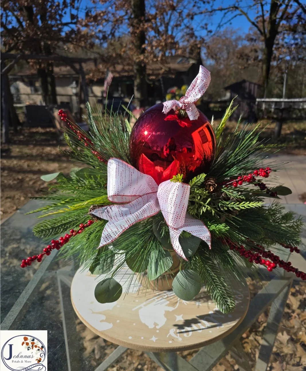 Christmas Ornament Centerpiece on candle stand Christmas Ornament Centerpiece on candle stand
