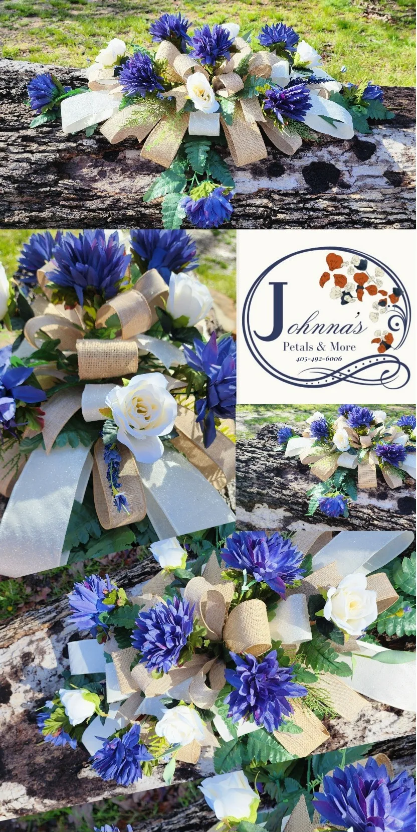 Silk Spray On Brick In blues, creams, burlap Silk Spray On Brick In blues, creams, burlap