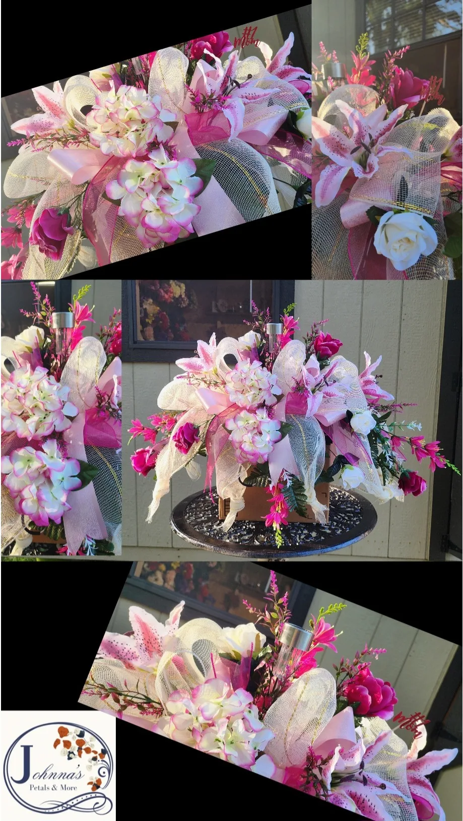 Silk Saddle Spray In Elegant Pinks With Solar Light Silk Saddle Spray In Elegant Pinks With Solar Light