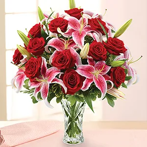 1 Dozen Red Roses with Lilies 1 Dozen Red Roses with Lilies