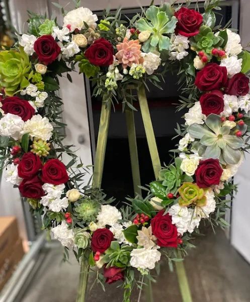 Succulents and Roses Heart standing spray