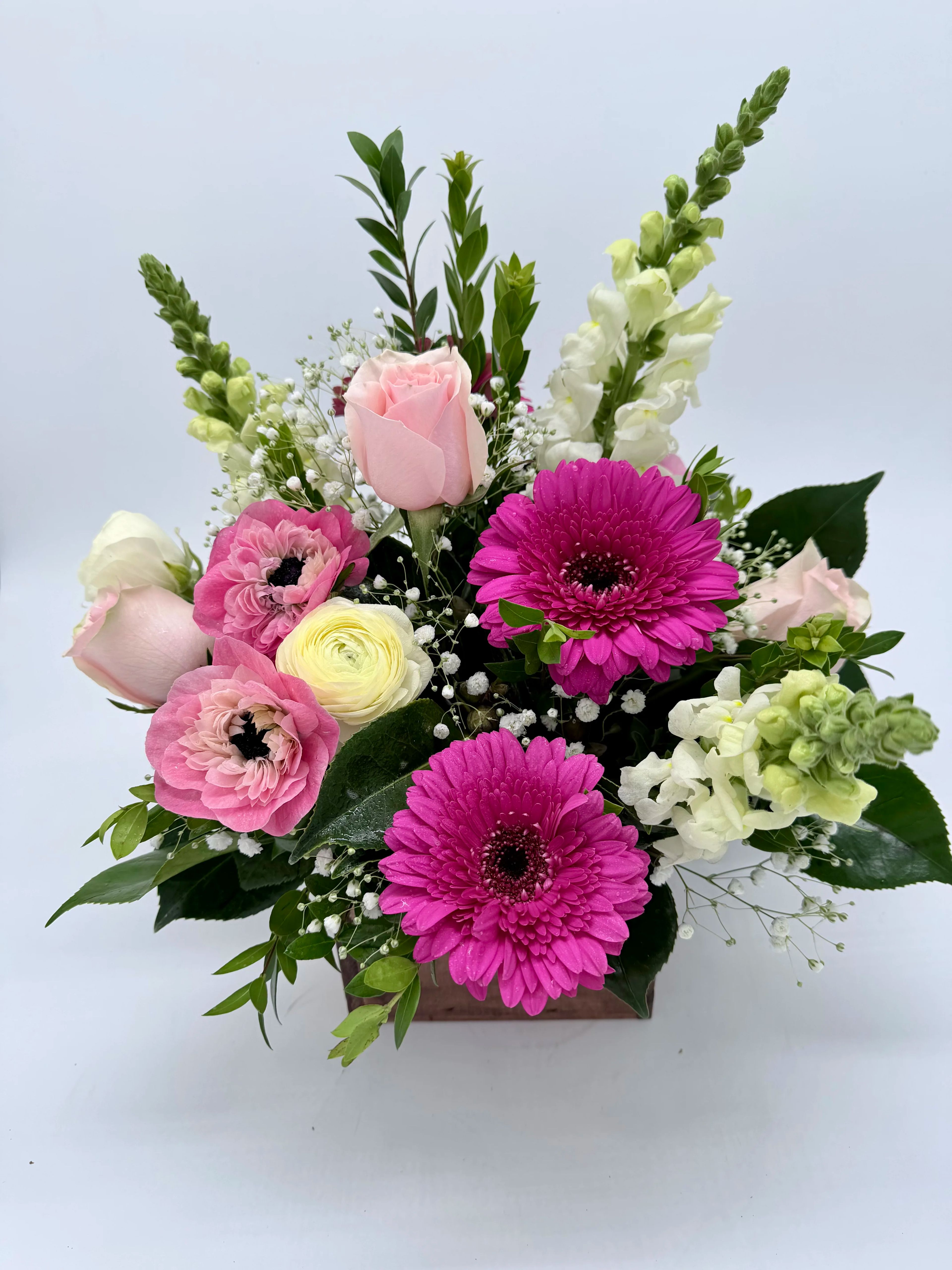 Blushwood Beauty Wood Box Arrangement