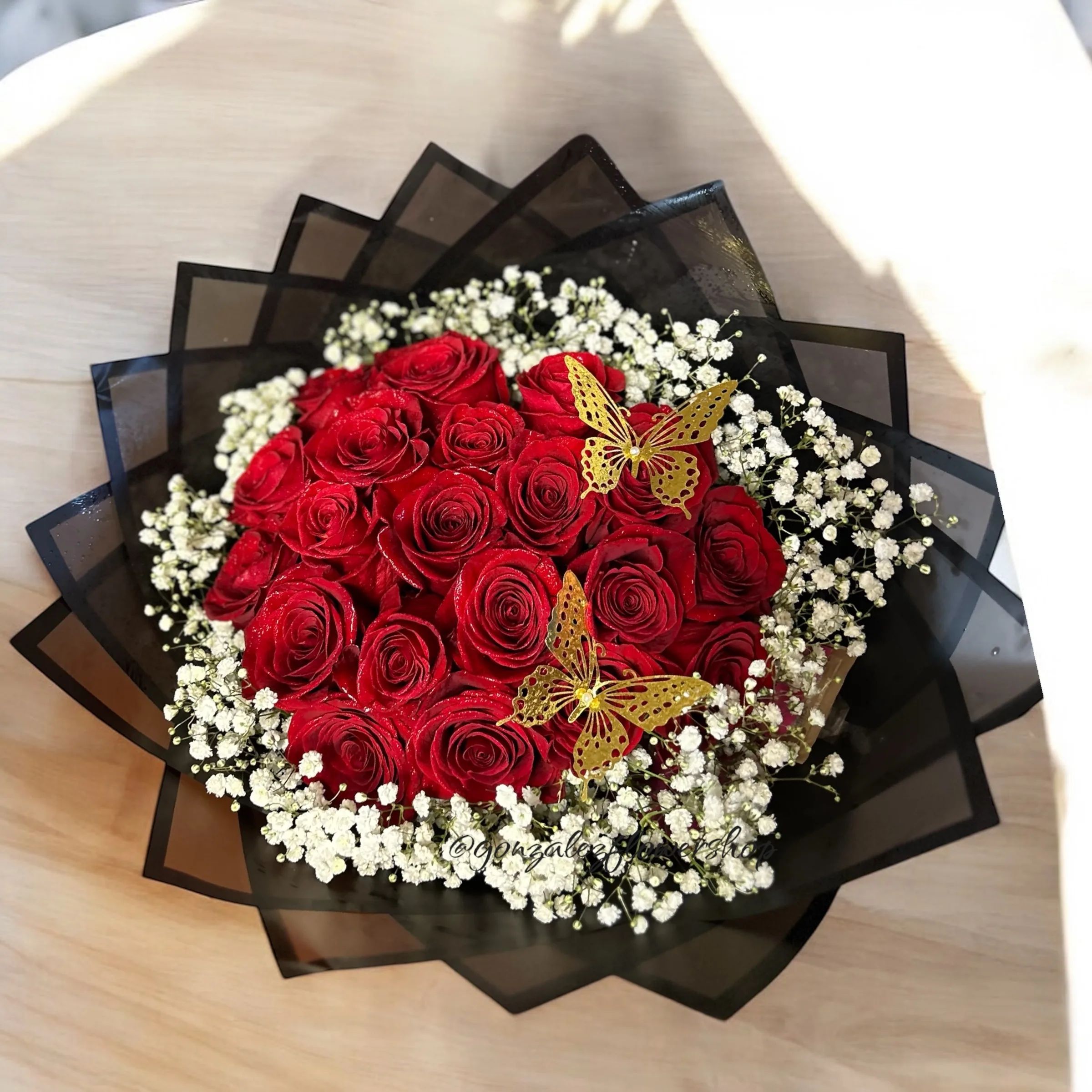 20 Red Roses with Baby's Breath