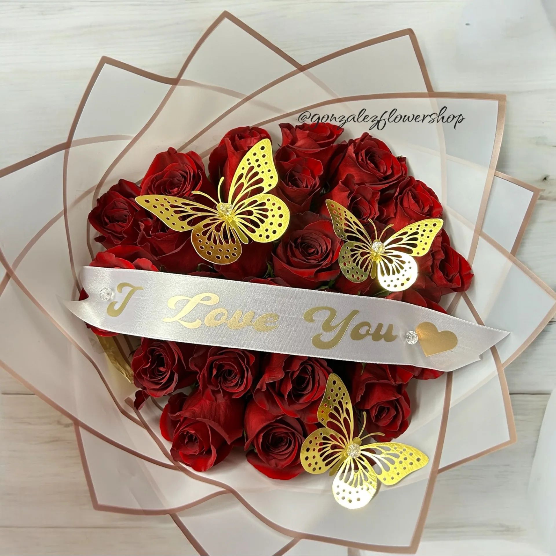 Golden Butterfly Rose Bouquet