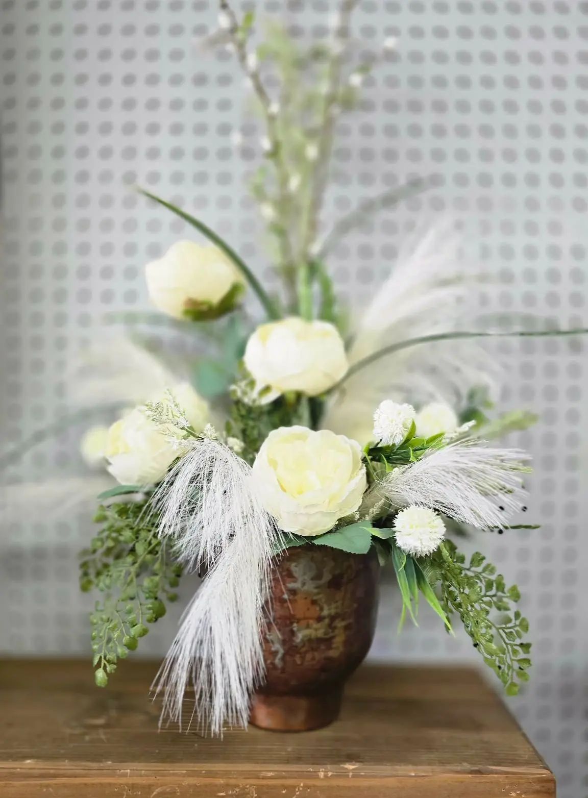 Brown Vase White Roses