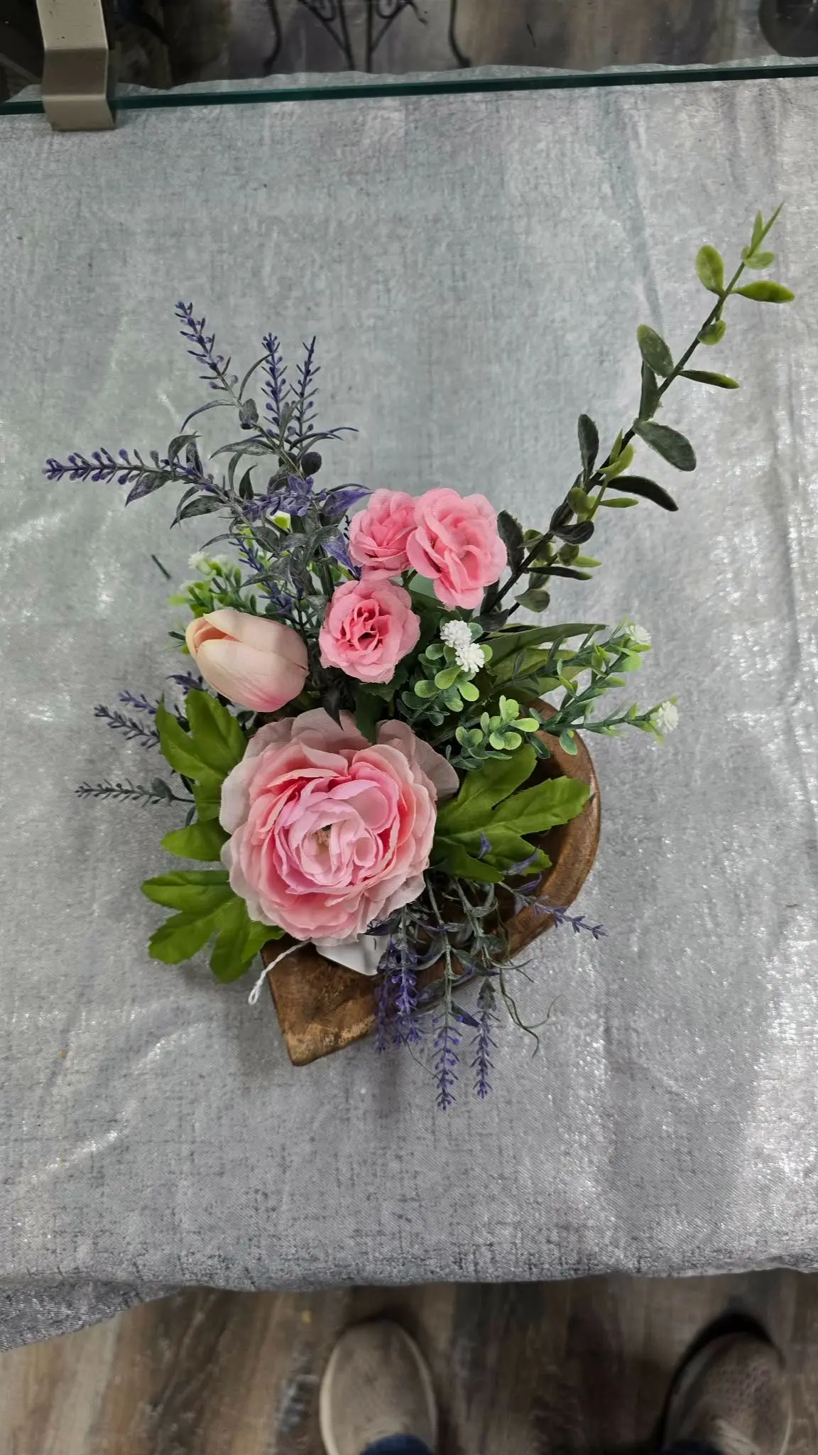 Small Heart Dough Bowl with Silk Flower arrangement Small Heart Dough Bowl with Silk Flower arrangement