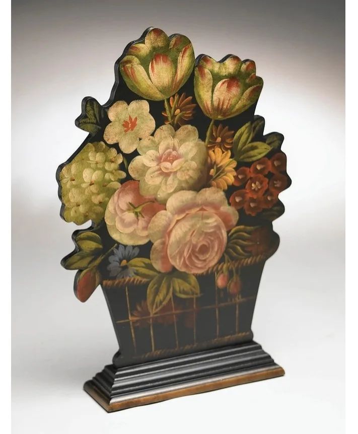 Floral Basket Silhouette Wooden Decror