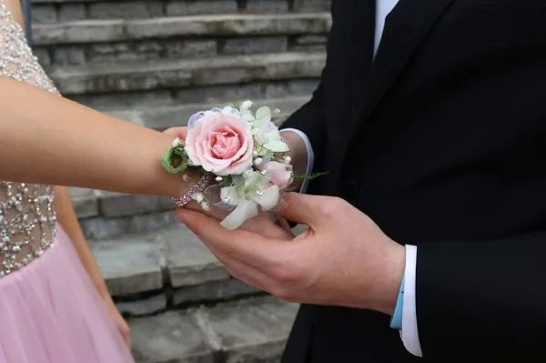 Pink sparkles wrist corsage Prom corsage