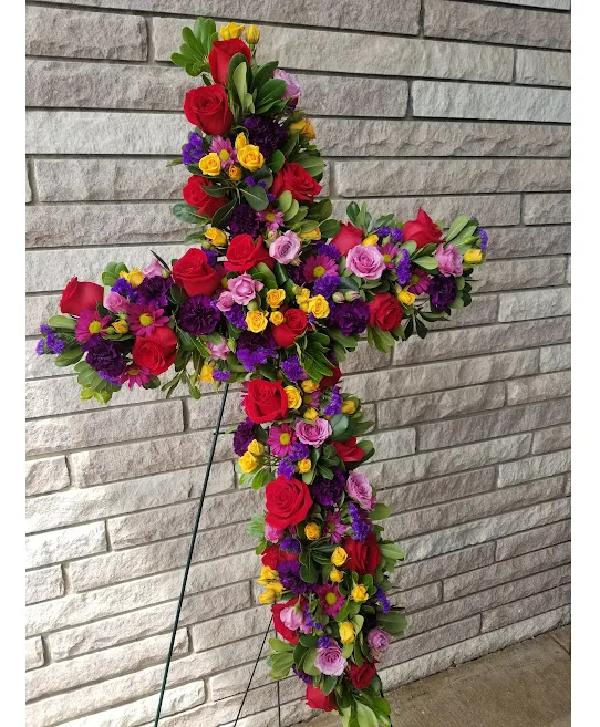 Colorful Flower Cross Funeral Arrangement Colorful Flower Cross Funeral Arrangement