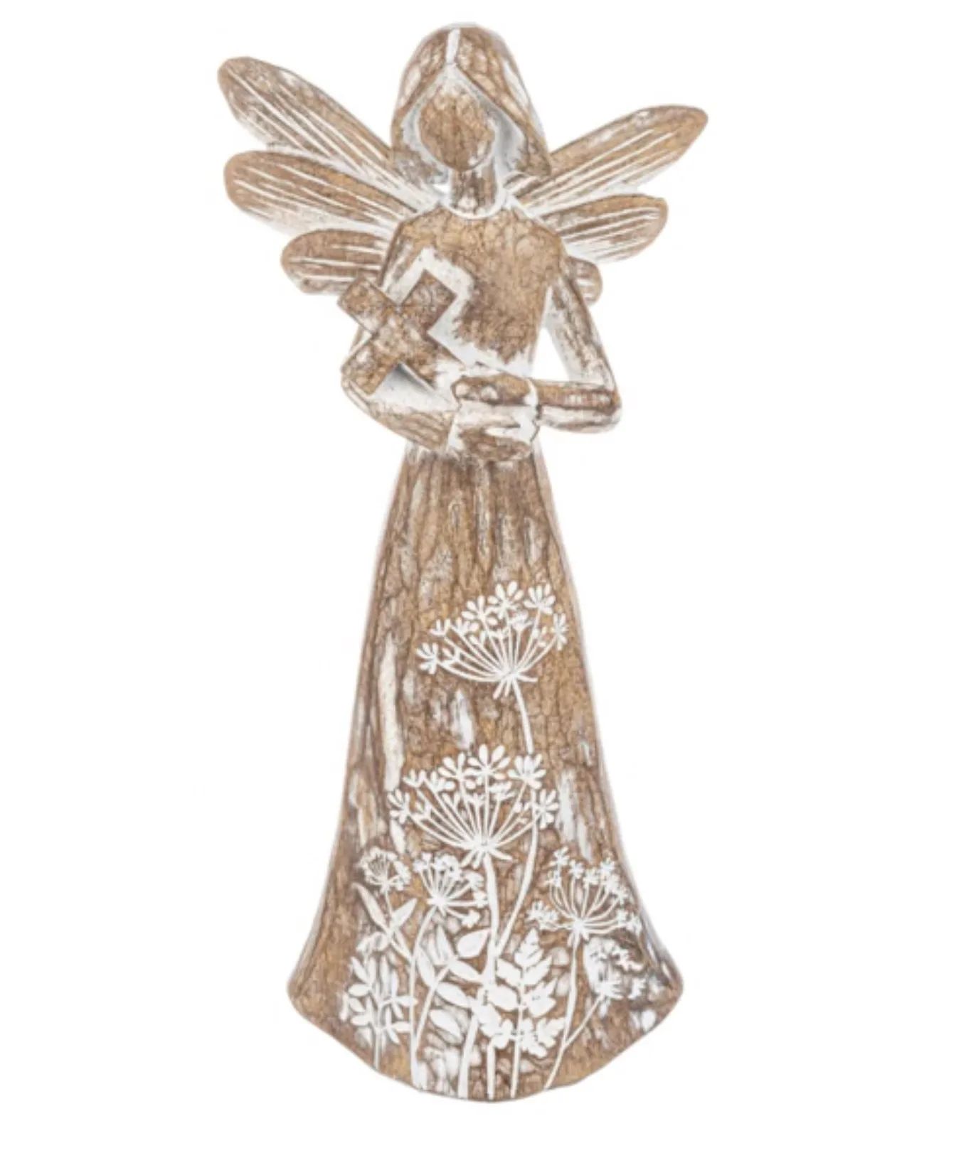 Polyresin angel with cross Angel