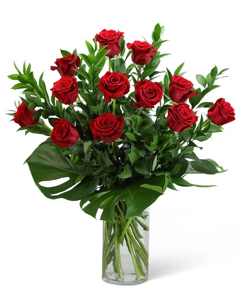 Red Roses with Modern Foliage (12) Flower Arrangement Red Roses with Modern Foliage (12) Flower Arrangement