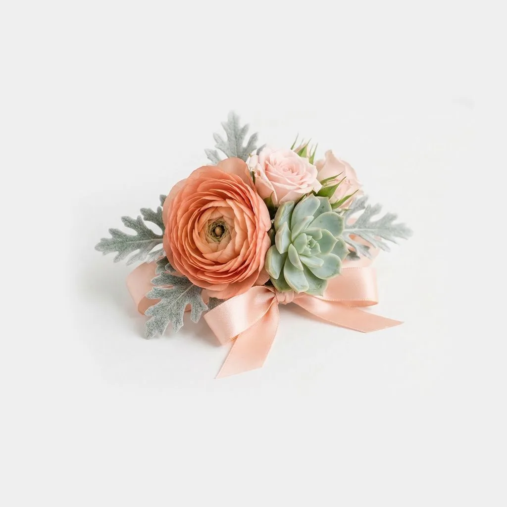Peach Blossom Elegance Wrist Corsage Peach Blossom Elegance Wrist Corsage