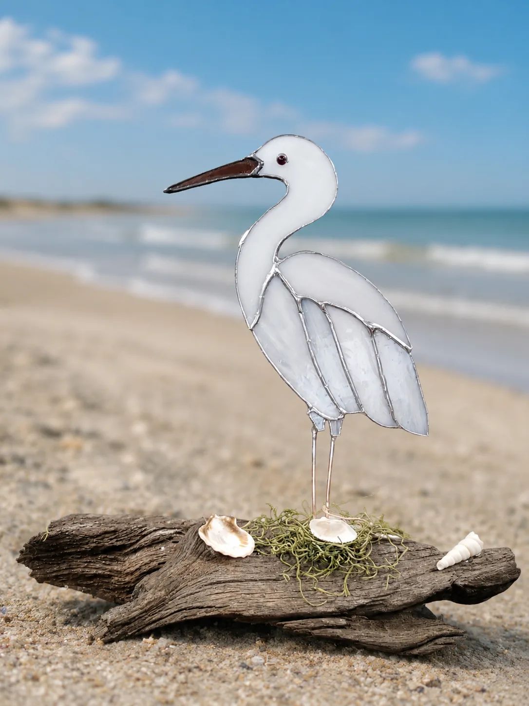 Handcrafted Stain Glass Egret