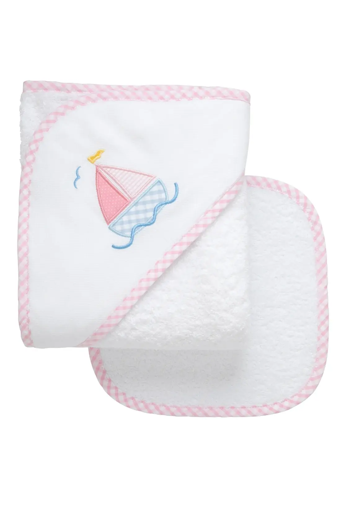 3 Marthas - Sailboat Baby Hooded Towel & Washcloth Set, Pink 3 Marthas - Sailboat Baby Hooded Towel & Washcloth Set, Pink