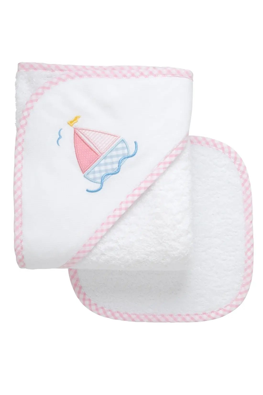 3 Marthas - Sailboat Baby Hooded Towel & Washcloth Set, Pink