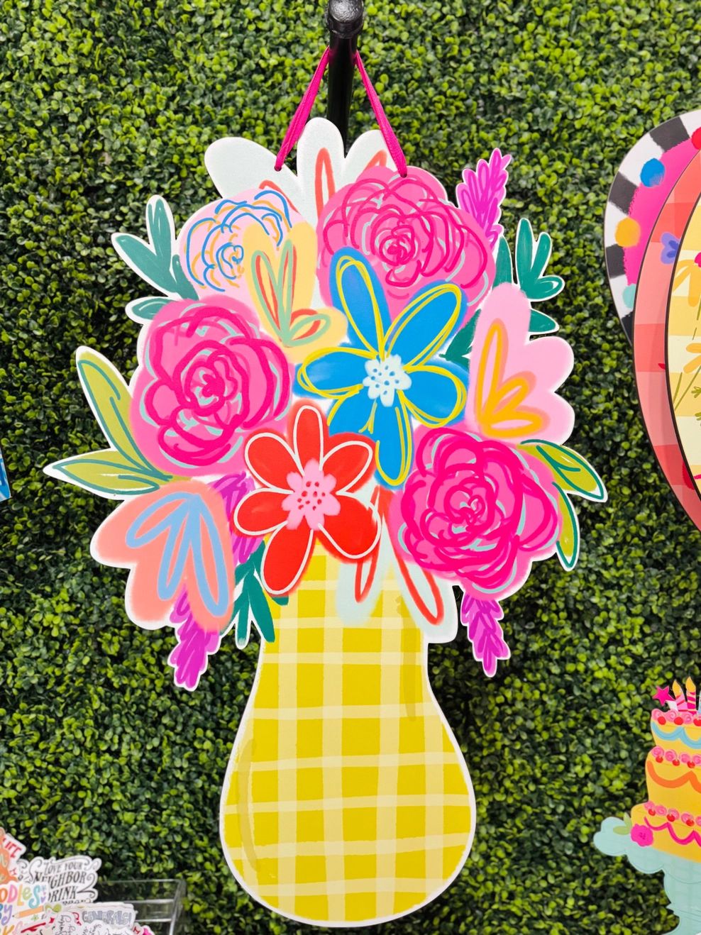Neon Floral Vase Door Hanger