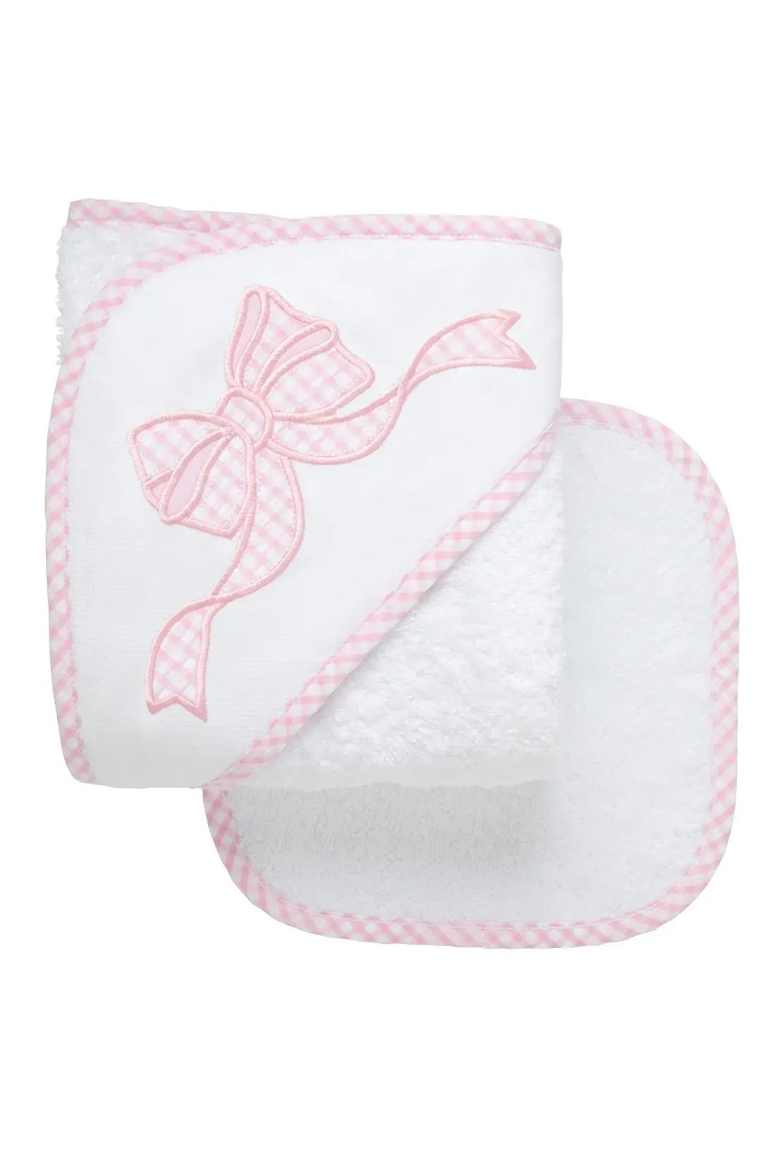 3 Marthas - Bow Baby Hooded Towel & Washcloth Set, Pink