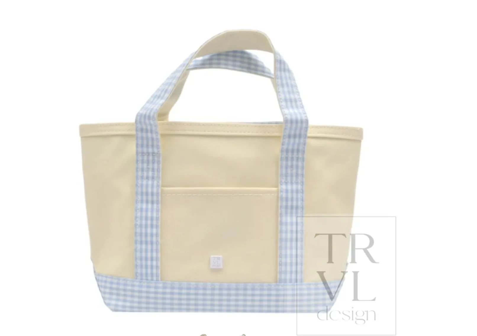 TRVL Design - MINI TOTE - COATED CANVAS NATURAL WITH GINGHAM MIST TRIM TRVL Design - MINI TOTE - COATED CANVAS NATURAL WITH GINGHAM MIST TRIM
