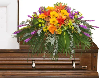 RADIANT MEDLEY CASKET SPRAY Funeral Flowers RADIANT MEDLEY CASKET SPRAY Funeral Flowers
