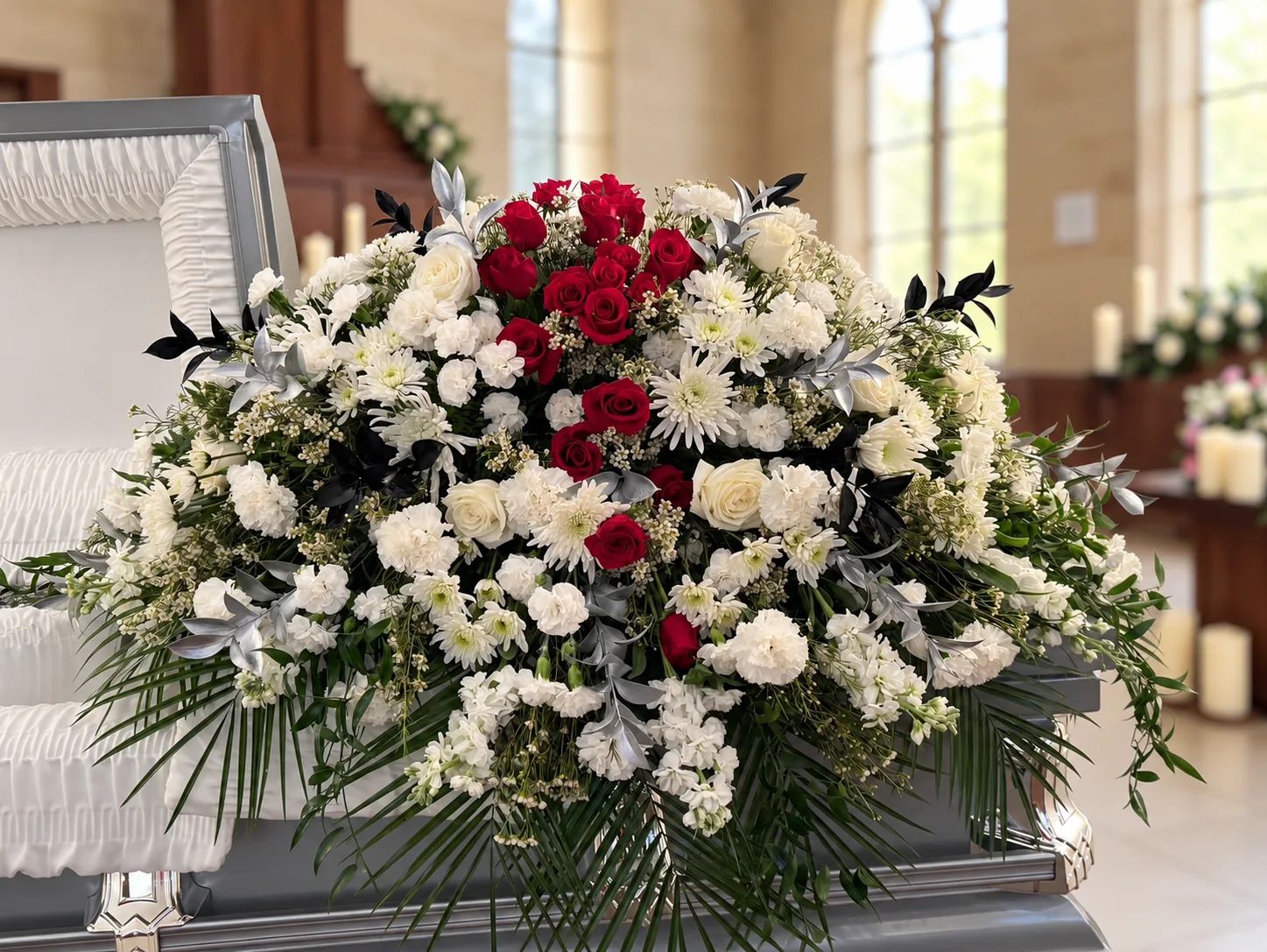 Red Cascade Casket Cover