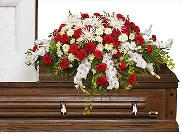 GRACEFUL RED & WHITE CASKET SPRAY Funeral Flowers