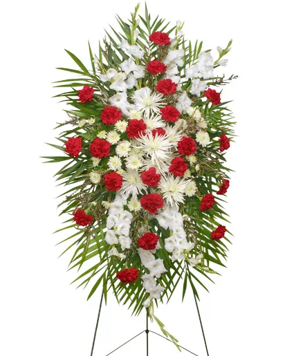 GRACEFUL RED & WHITE Standing Spray of Funeral Flowers GRACEFUL RED & WHITE Standing Spray of Funeral Flowers