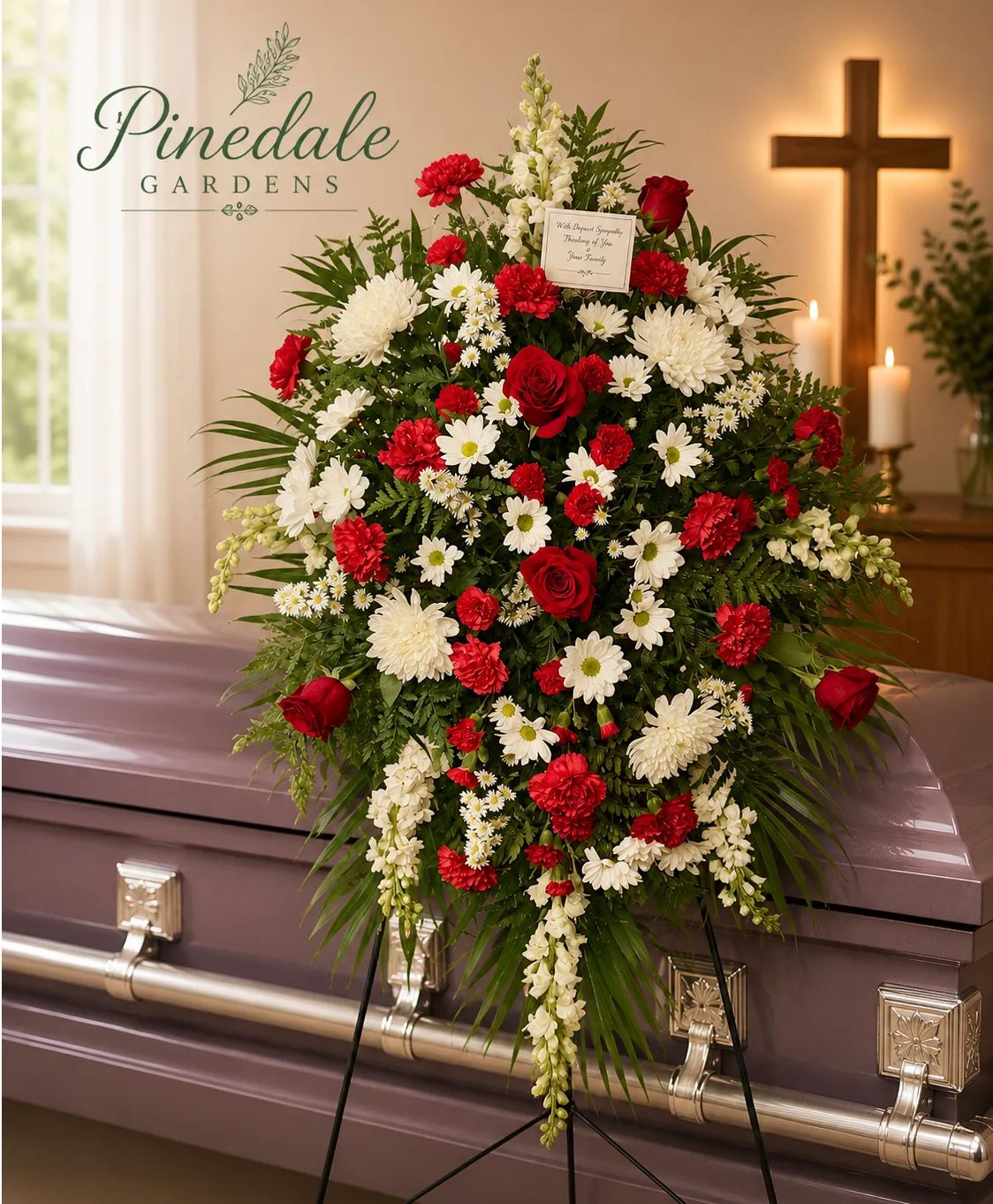 Red and White funeral spray