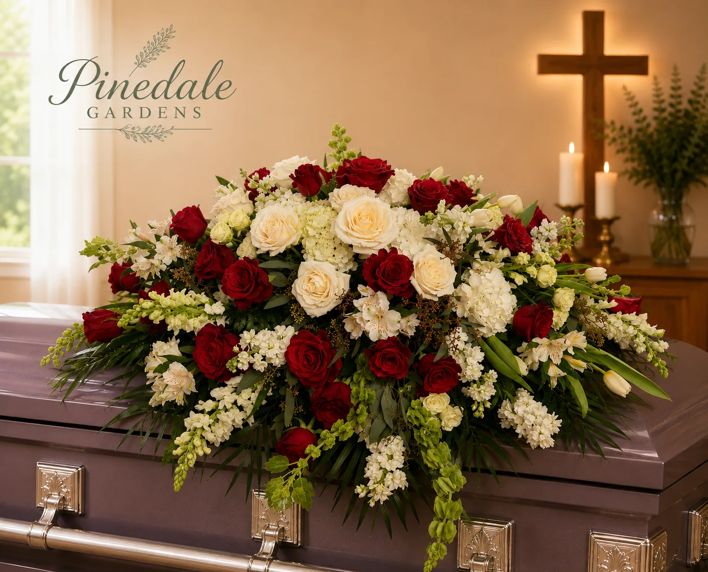 Red and White Casket Spray Red and White Casket Spray
