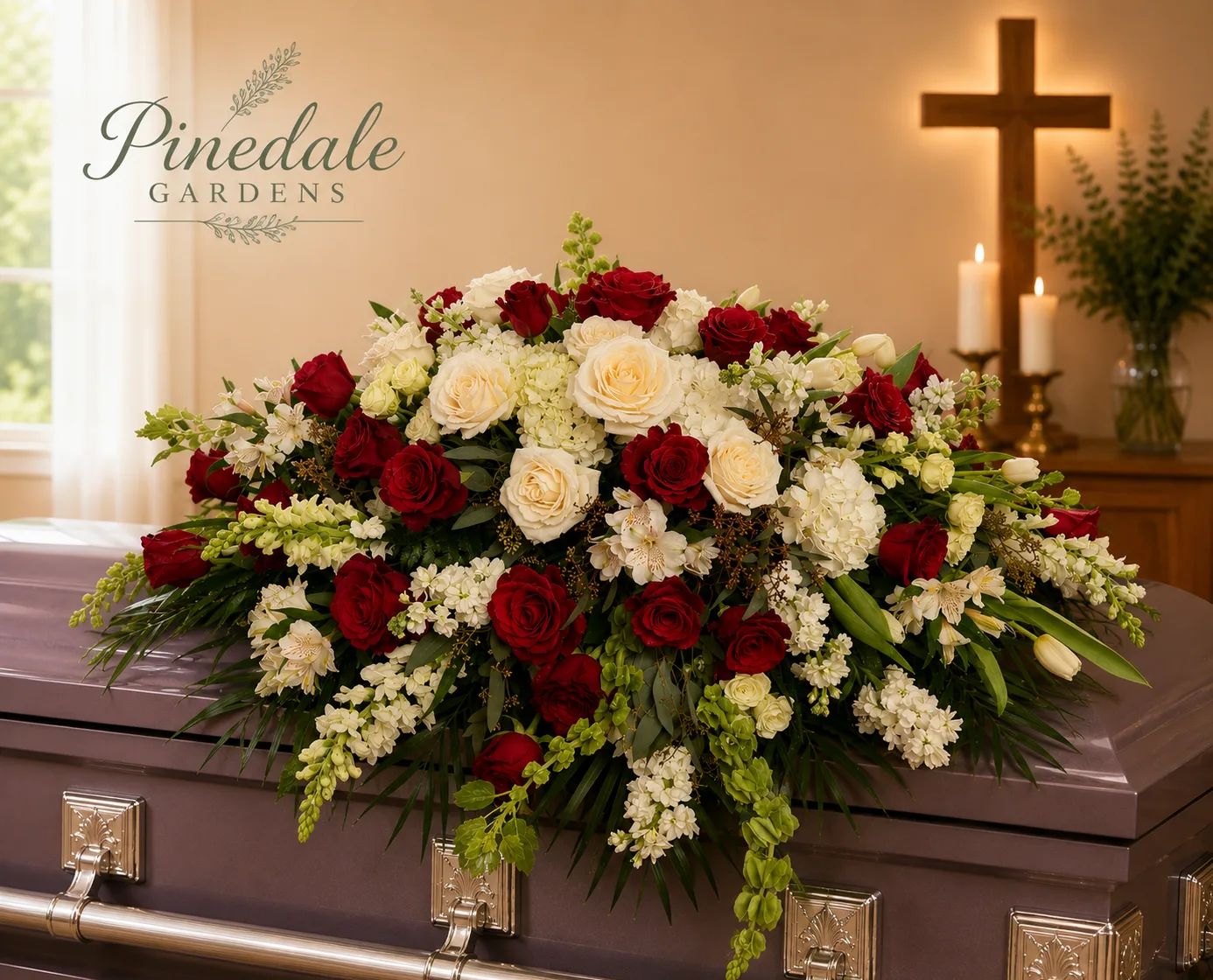 Red and White Casket Spray