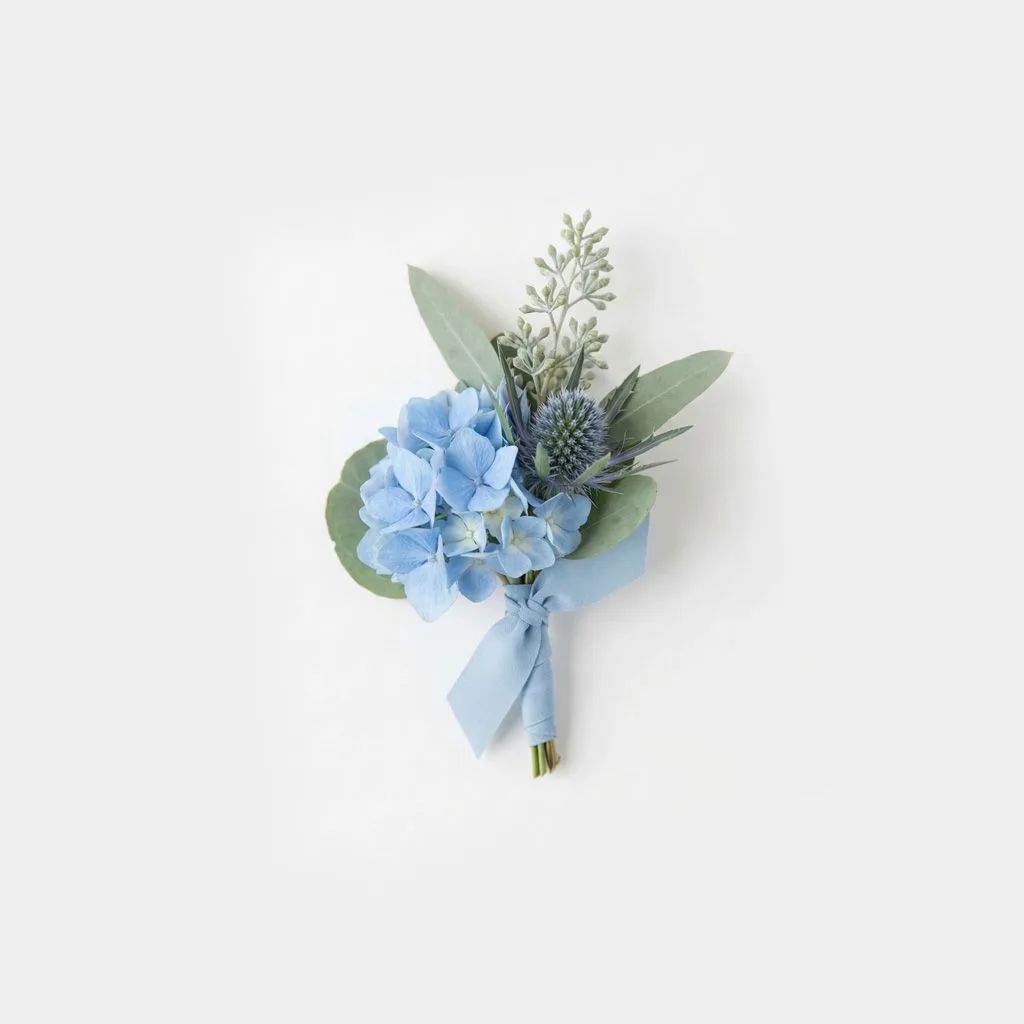 Dusty Blue Hydrangea Boutonniere. Fresh or keepsake