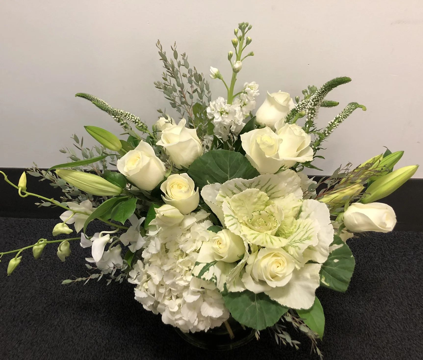 Sympathy-White Basket Arrangement