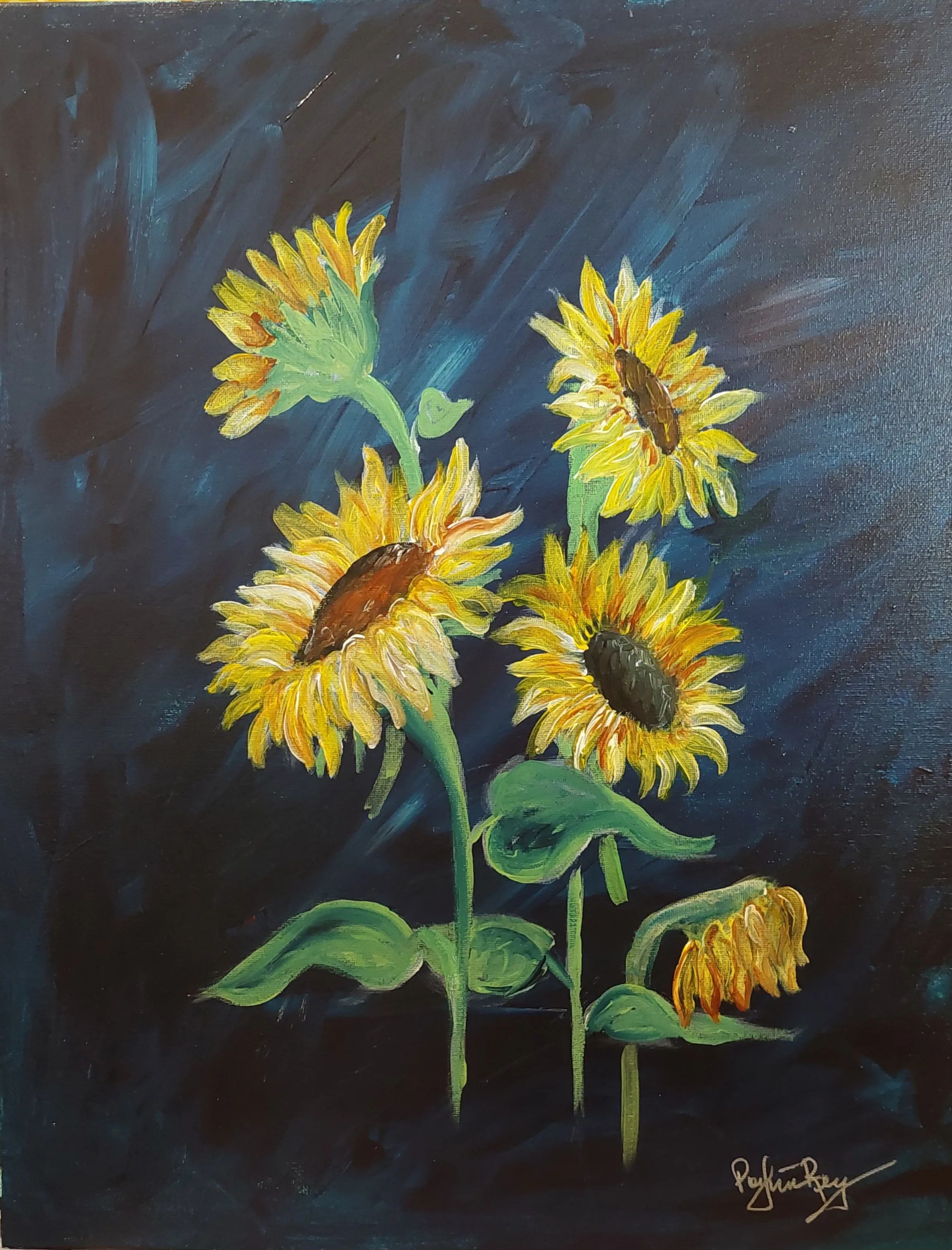 Golden sunflowers at midnight
