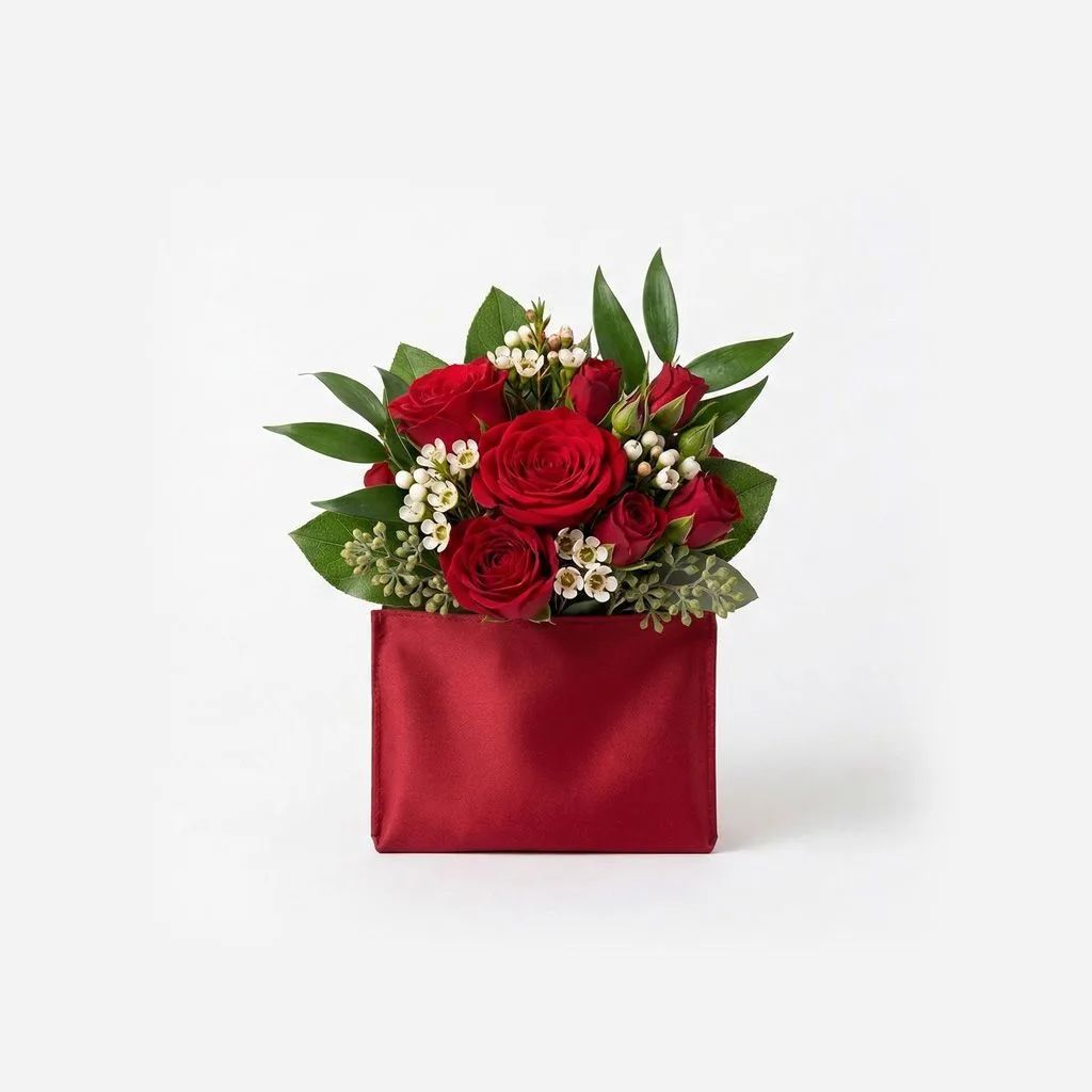 Red Garden Rose Pocket Square Boutonniere