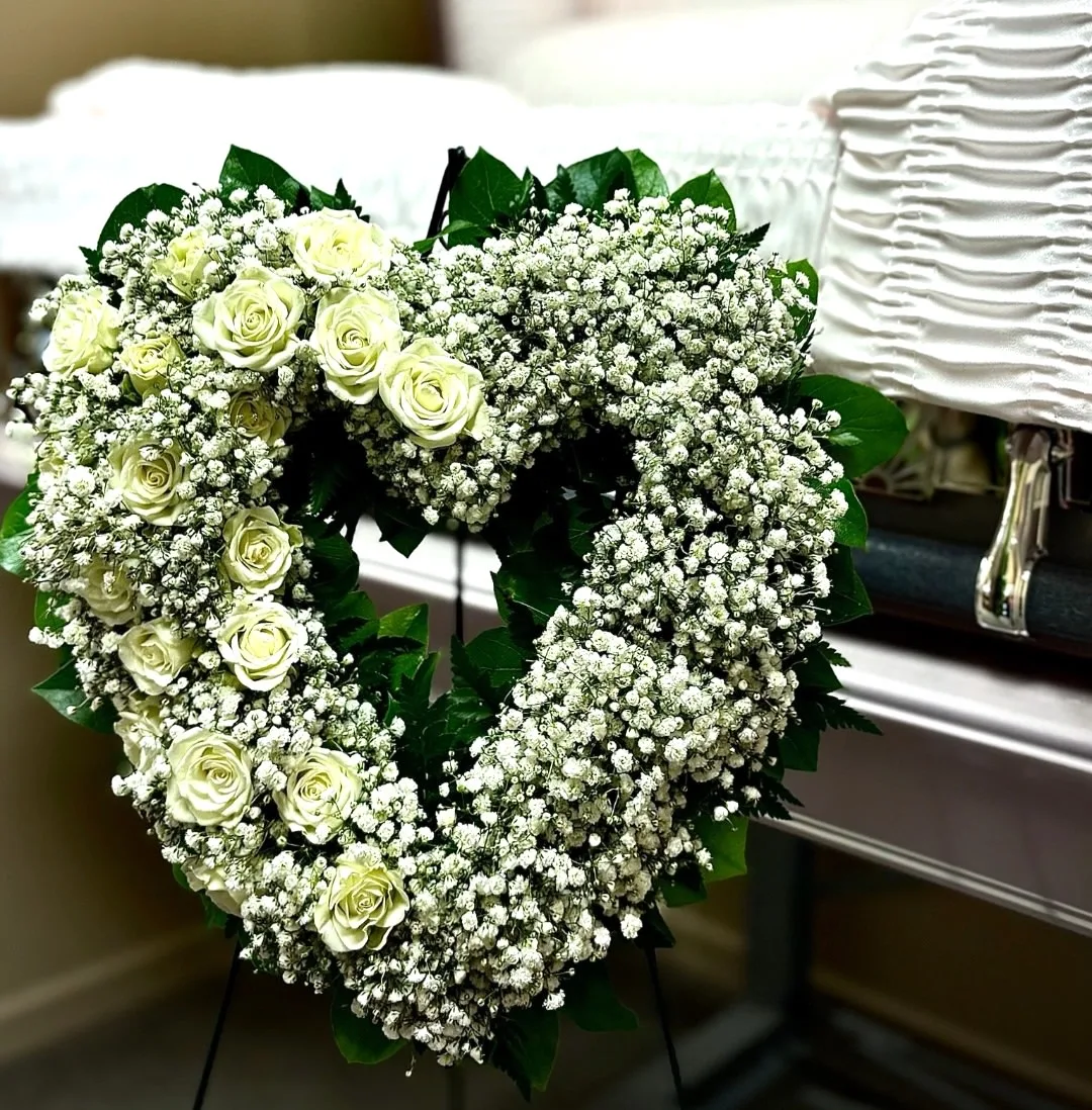 Delicate 17" Babies Breath Heart for Mora MN Delicate 17" Babies Breath Heart for Mora MN