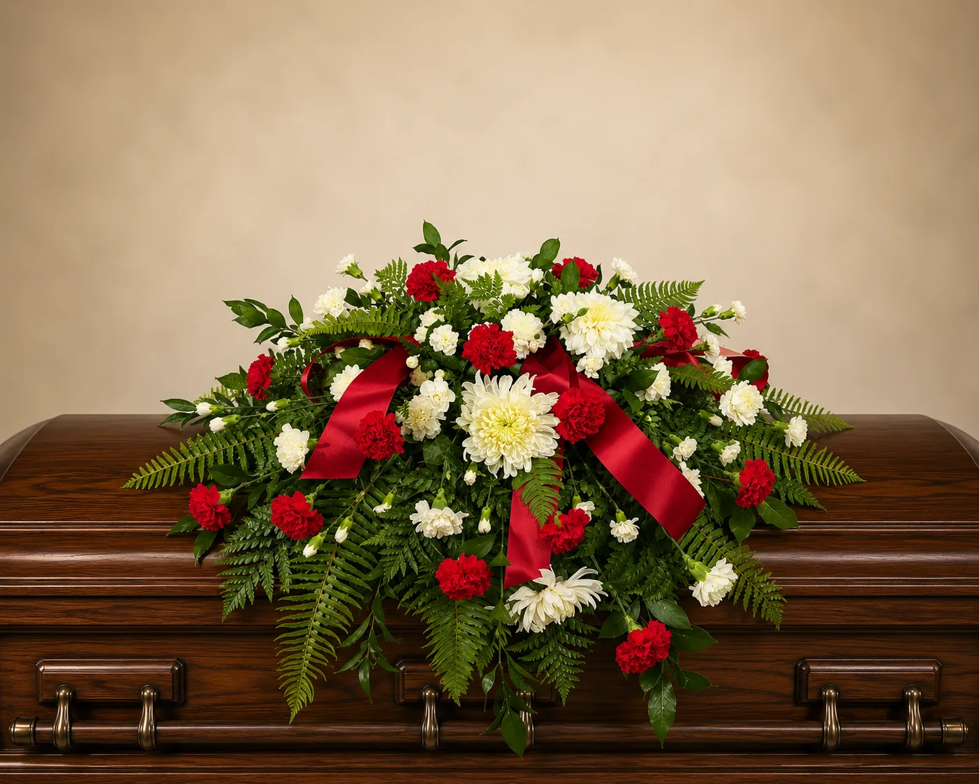 Red And White Tribute Casket Spray for Mora Red And White Tribute Casket Spray for Mora